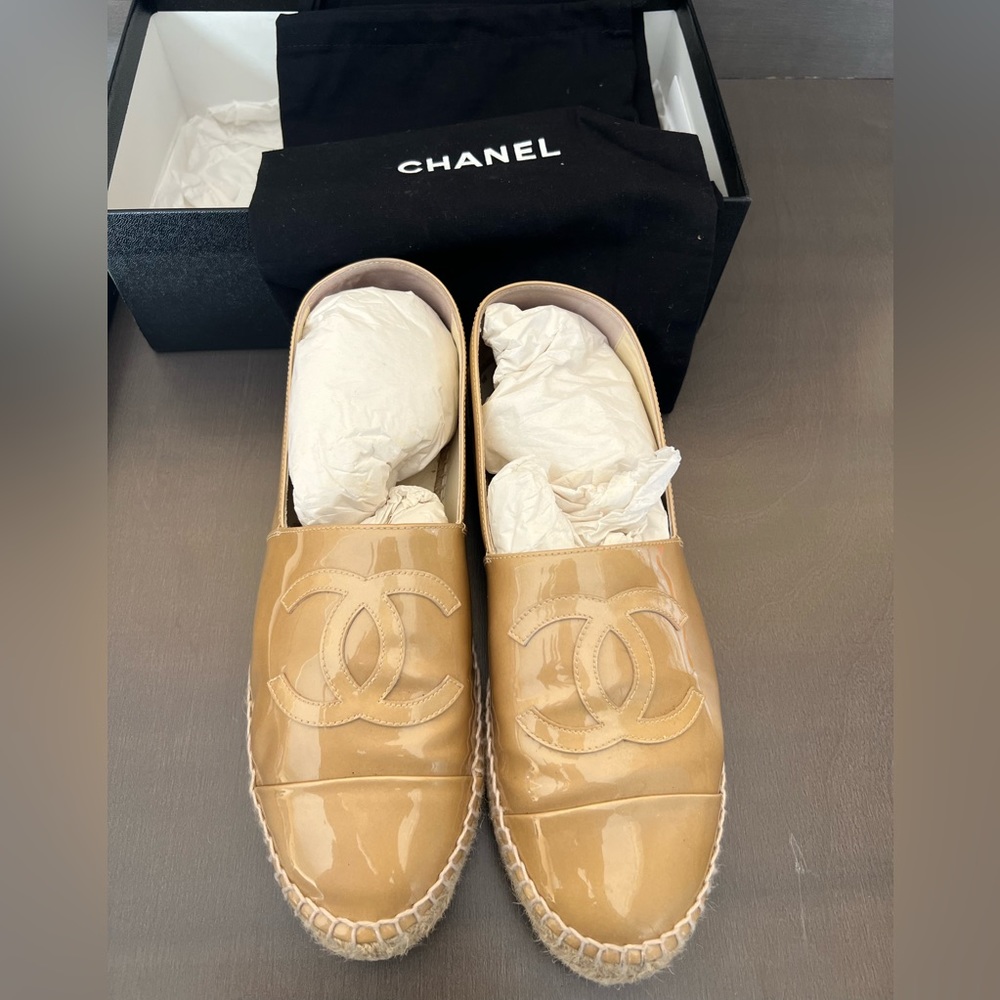 Chanel Patent Beige Espadrilles